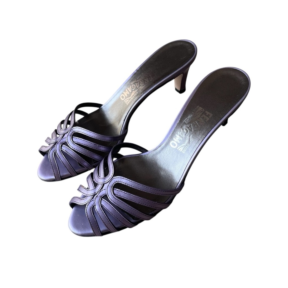 Vintage Y2K Ferragamo Purple Plum Strappy Mule Heels Kitten Heel Italy 8 - Picture 10 of 15